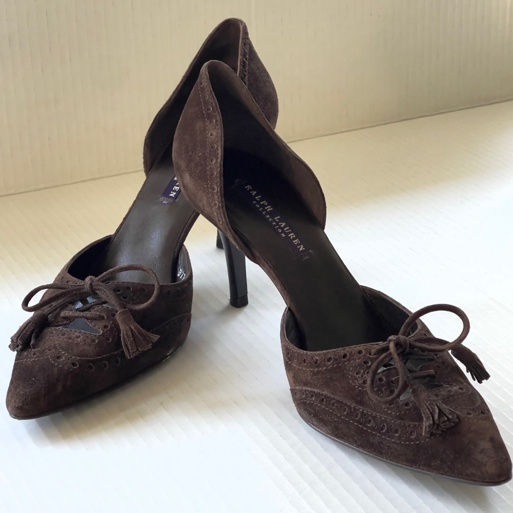 RALPH LAUREN Purple Label Womens Size 9 Chocolate Brown Suede Pumps EUC
